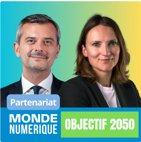 Visuel du podcast de "Monde numérique" / Objectif 2050 avec Julien Villeret et Lucie Raty